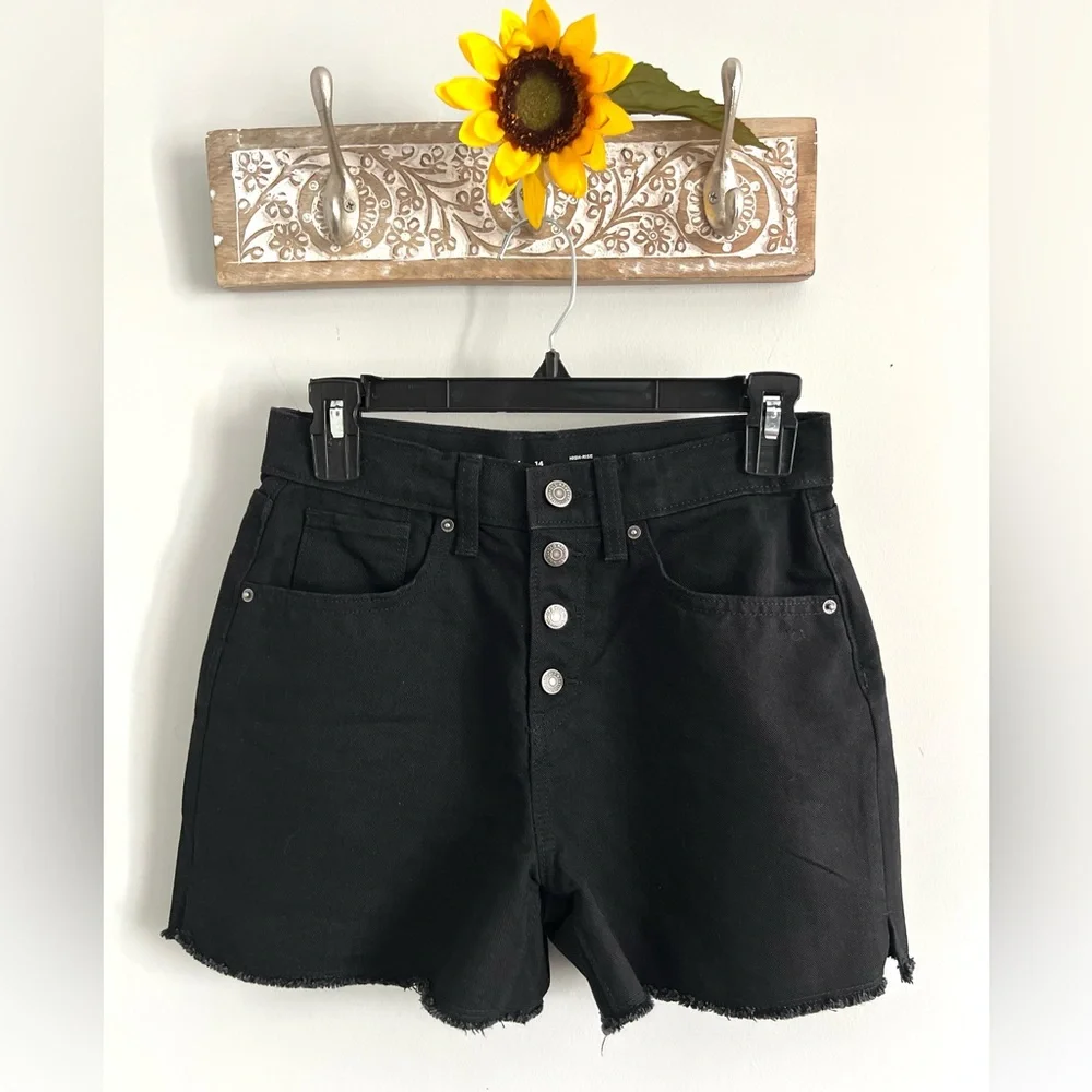 OLD NAVY Girls High Waisted Jean Shorts - Black Frayed Hem - Size 14
